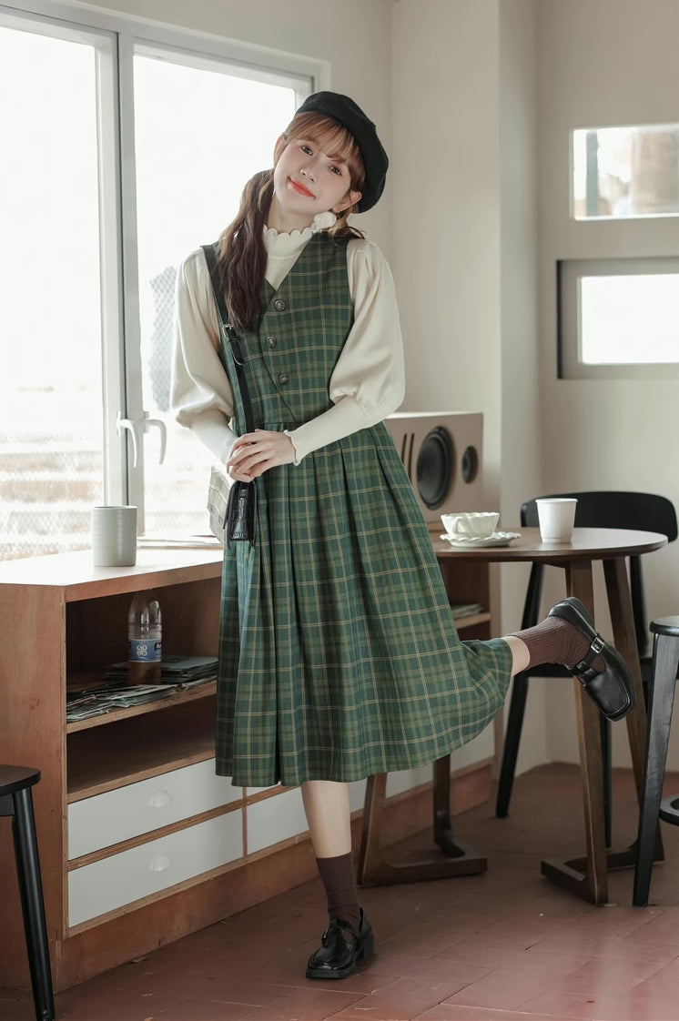 Huntington Plaid Midi Dress (Green)