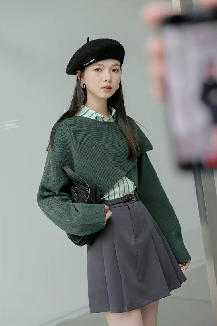 Criss Cross Cropped Throwover Sweater (Green)