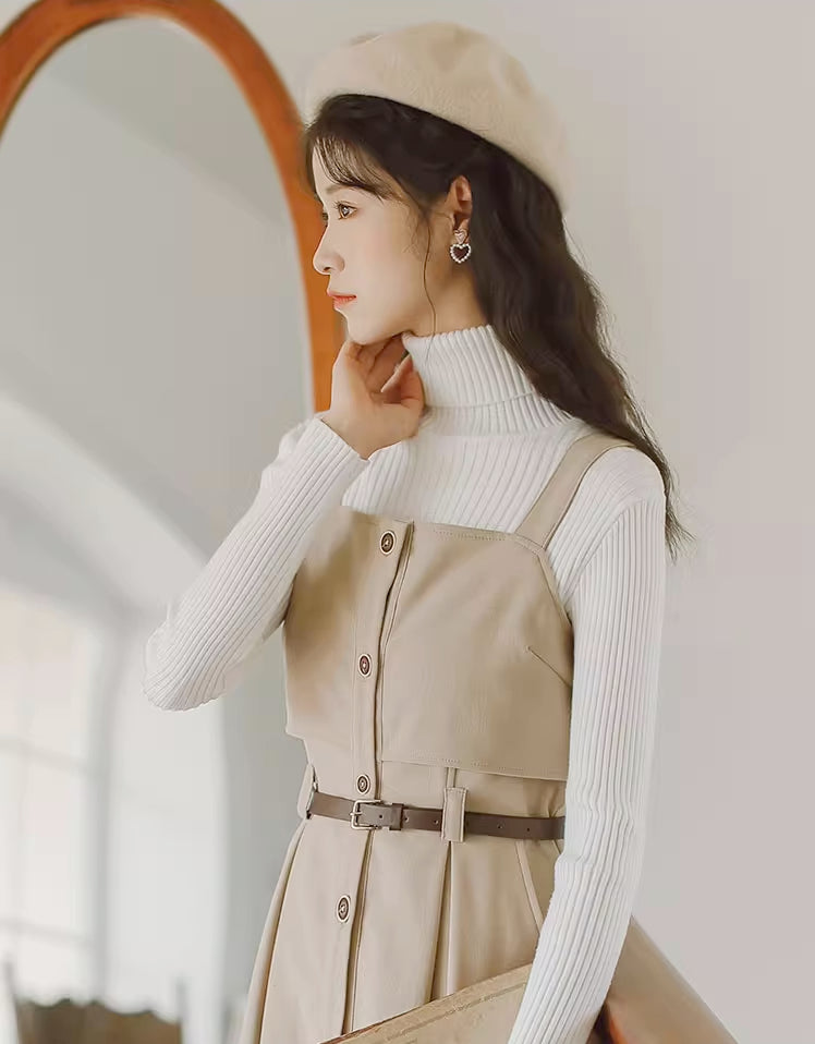 Suede Button Up Cami Pinafore Dress (4 Colors)