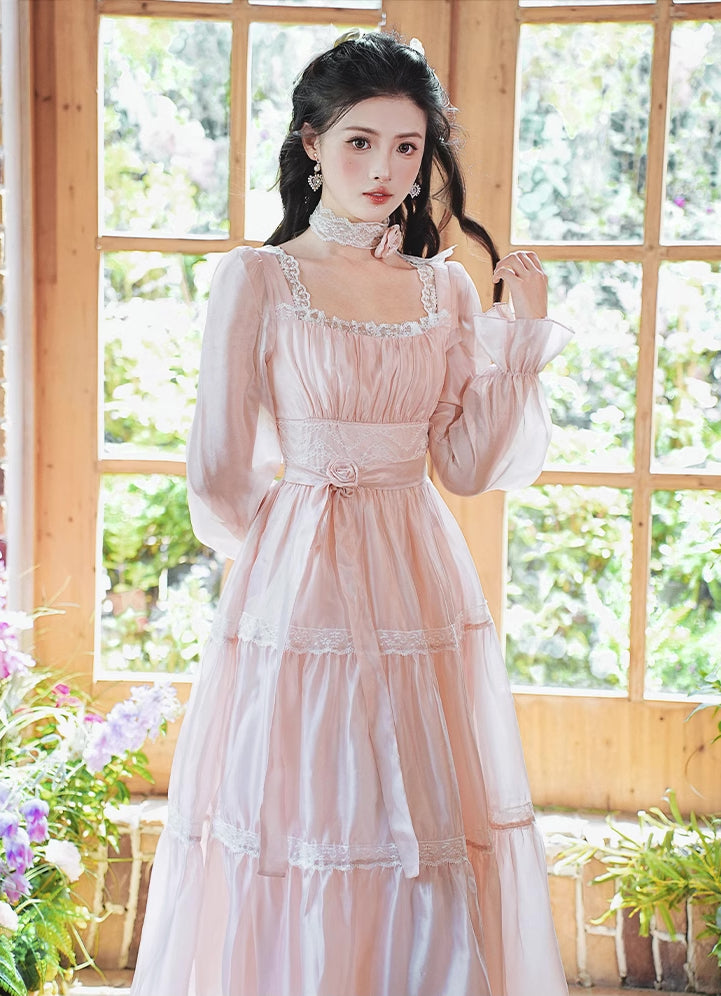 Rose Princess Organza Midi Dress (Pink)