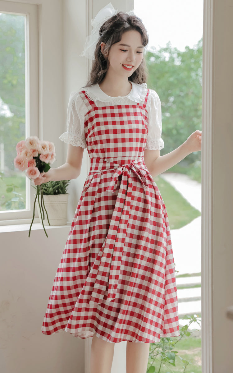 Gingham Picnic Cami Dress (Red)