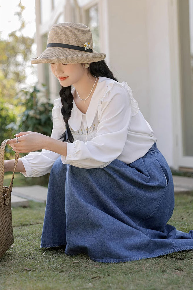 Pleated Denim Midi Skirt (3 Colors)