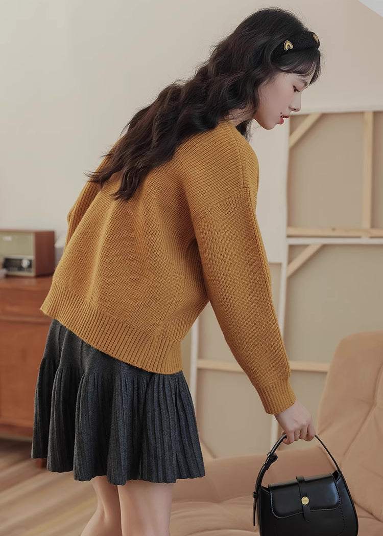 Plaid Flower Sweater (Mustard)