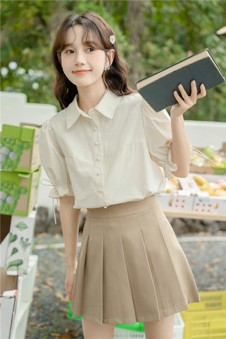 Basic Frilly Puff Sleeve Blouse (3 Colors)