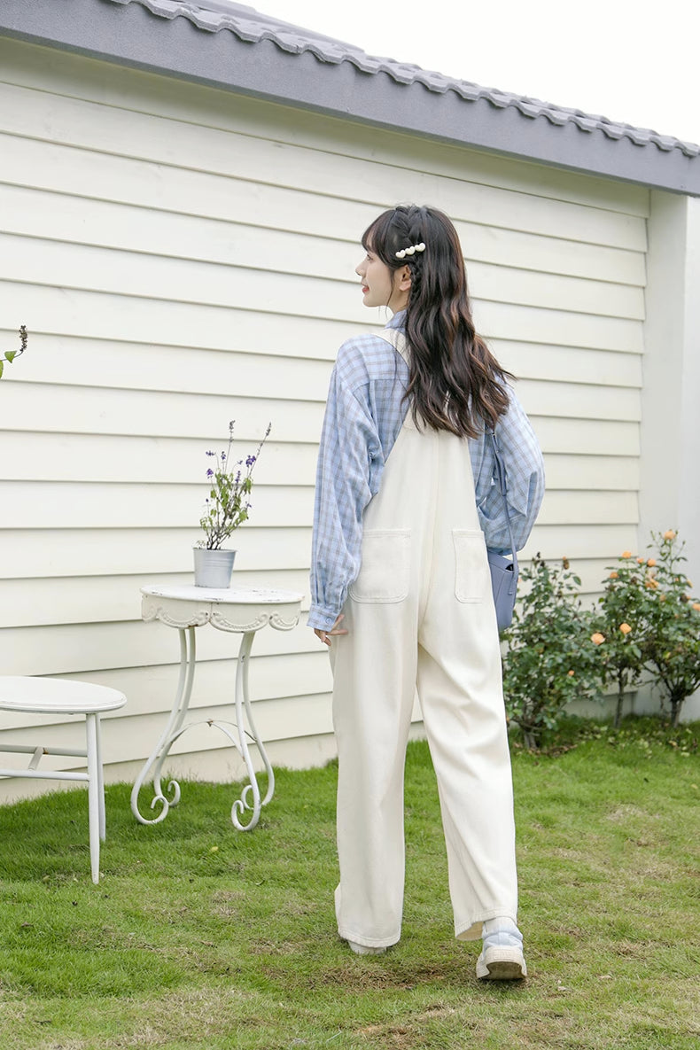 Wildflower Embroidered Overalls (White)