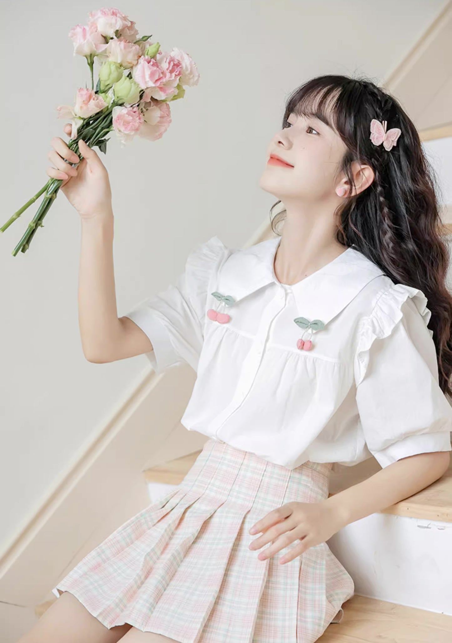 Cherry Tips Blouse (White)