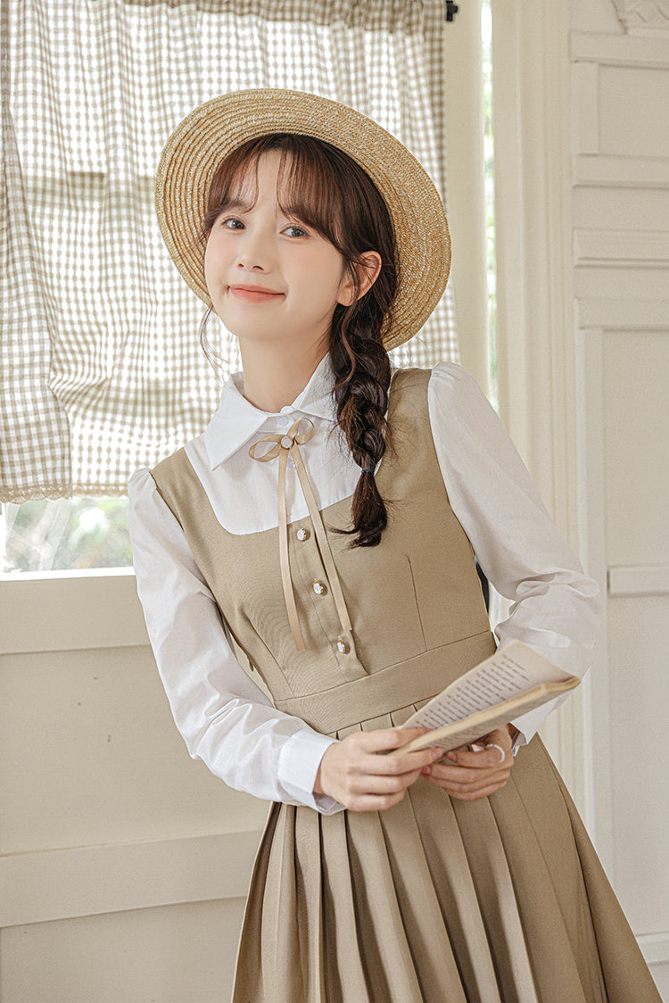 Journalist Prep Twofer Mini Dress (Khaki)
