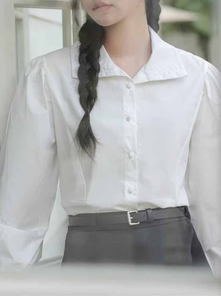 Basic Long Puff Sleeve Blouse (2 Colors)
