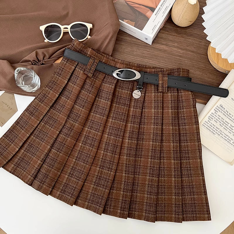 Cinnamon Plaid Belted Tennis Skirt (3 Colors)