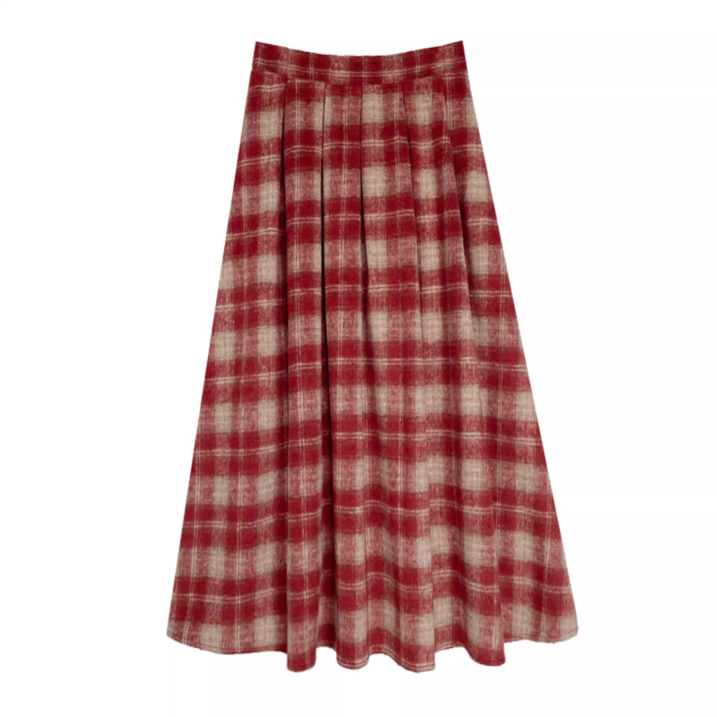 Rustic Plaid Midi Skirt (Red)