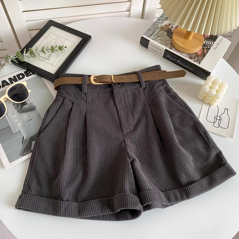 Belted Corduroy Shorts (4 Colors)