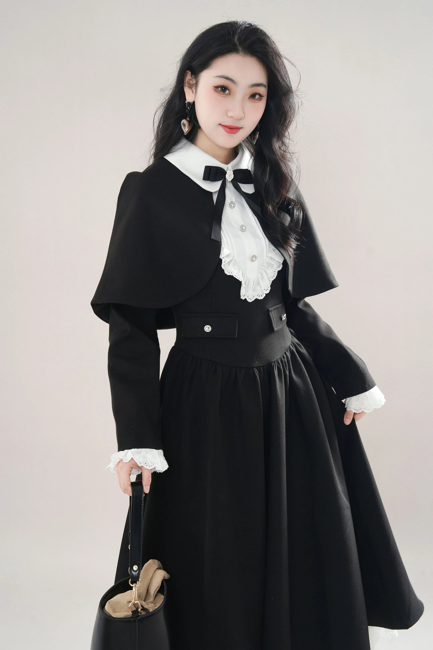 Kuromi Capelet Midi Dress (Black)