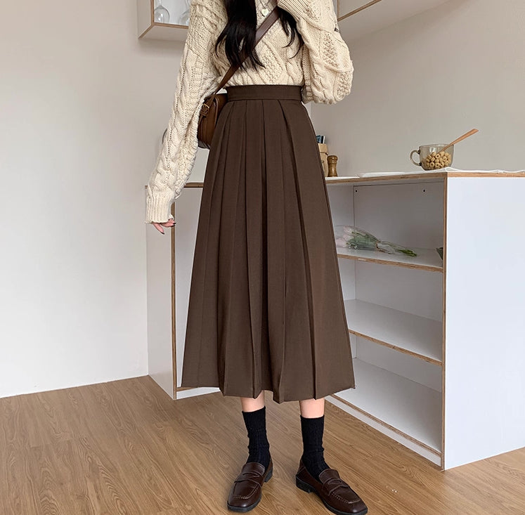Woven Pleated Midi Skirt (2 Colors)