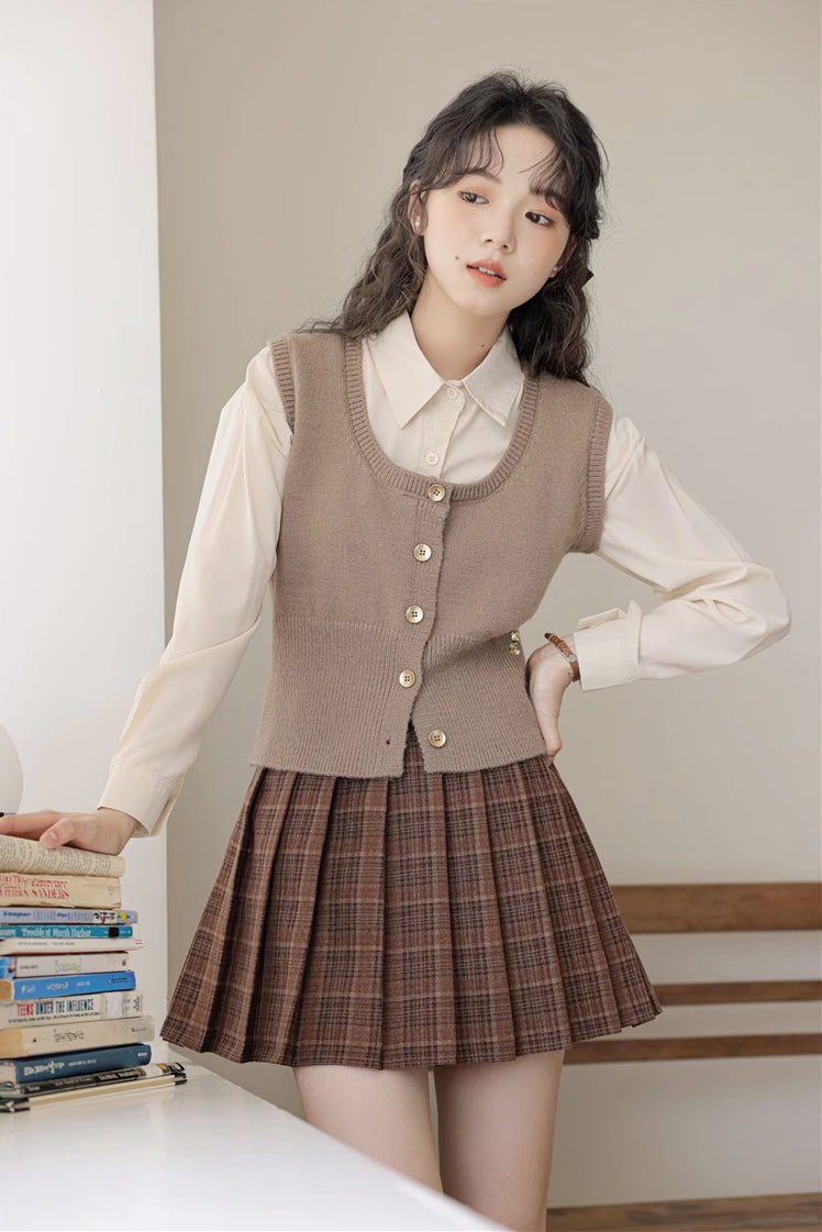 Cinnamon Plaid Belted Tennis Skirt (3 Colors)