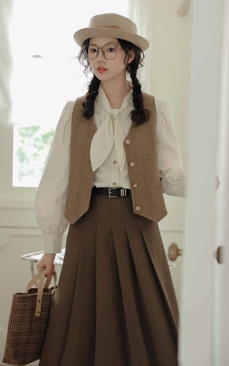 Gramps Herringbone Tweed Vest (Khaki)