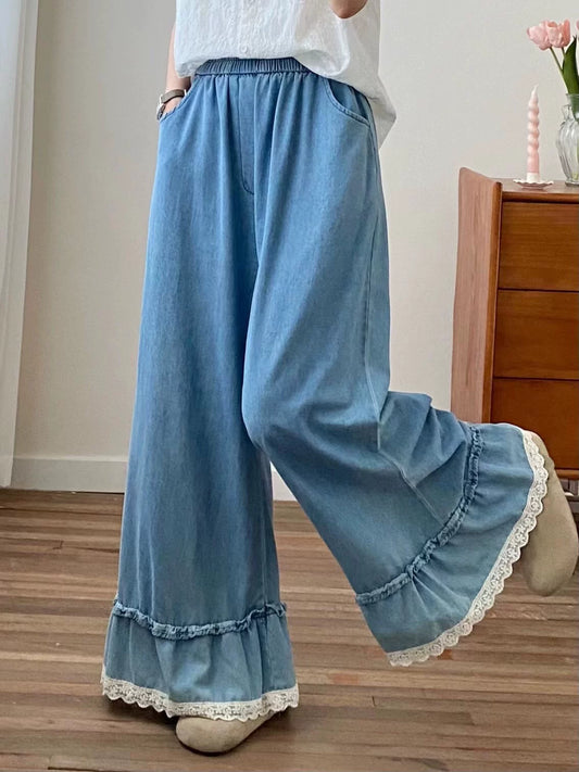 Denim Lace Flare Pants (3 Colors)
