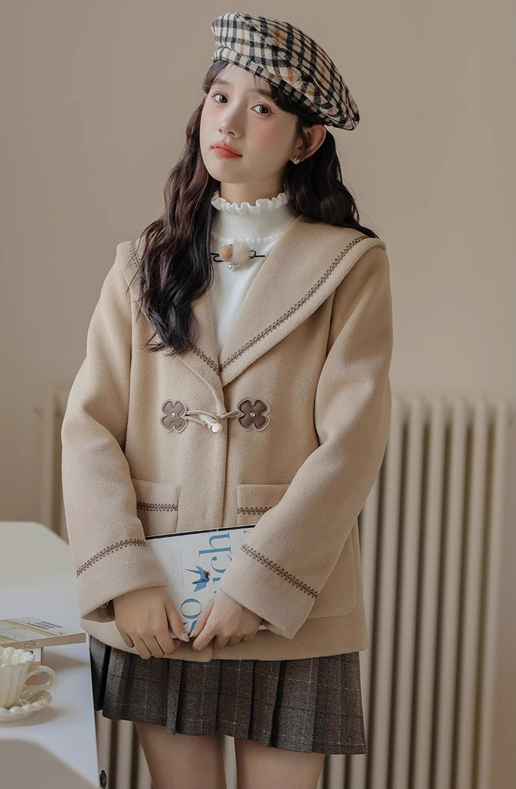 Flower Sailor Short Duffle Coat (Khaki)