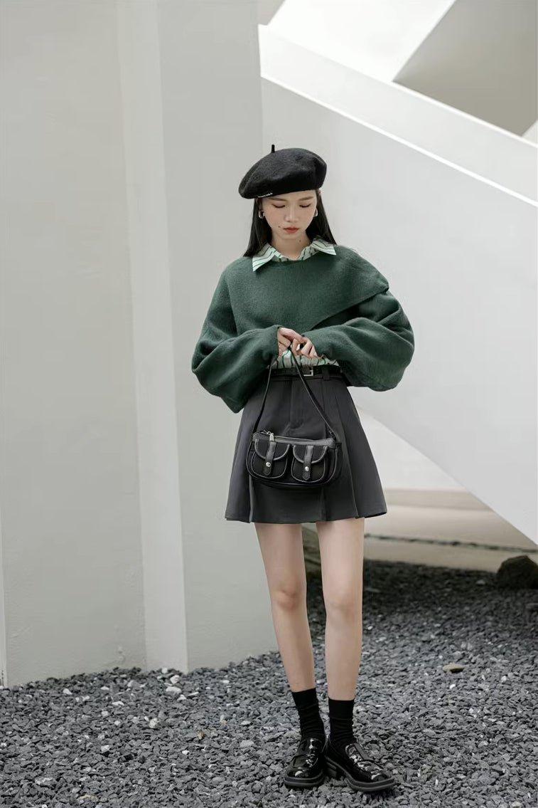 Criss Cross Cropped Throwover Sweater (Green)