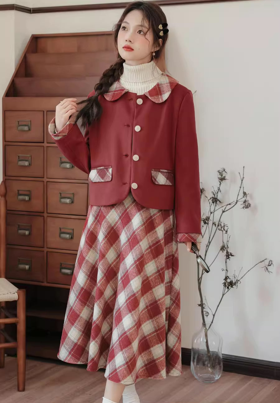 Toasted Plaid Tweed Midi Set (2 Colors)