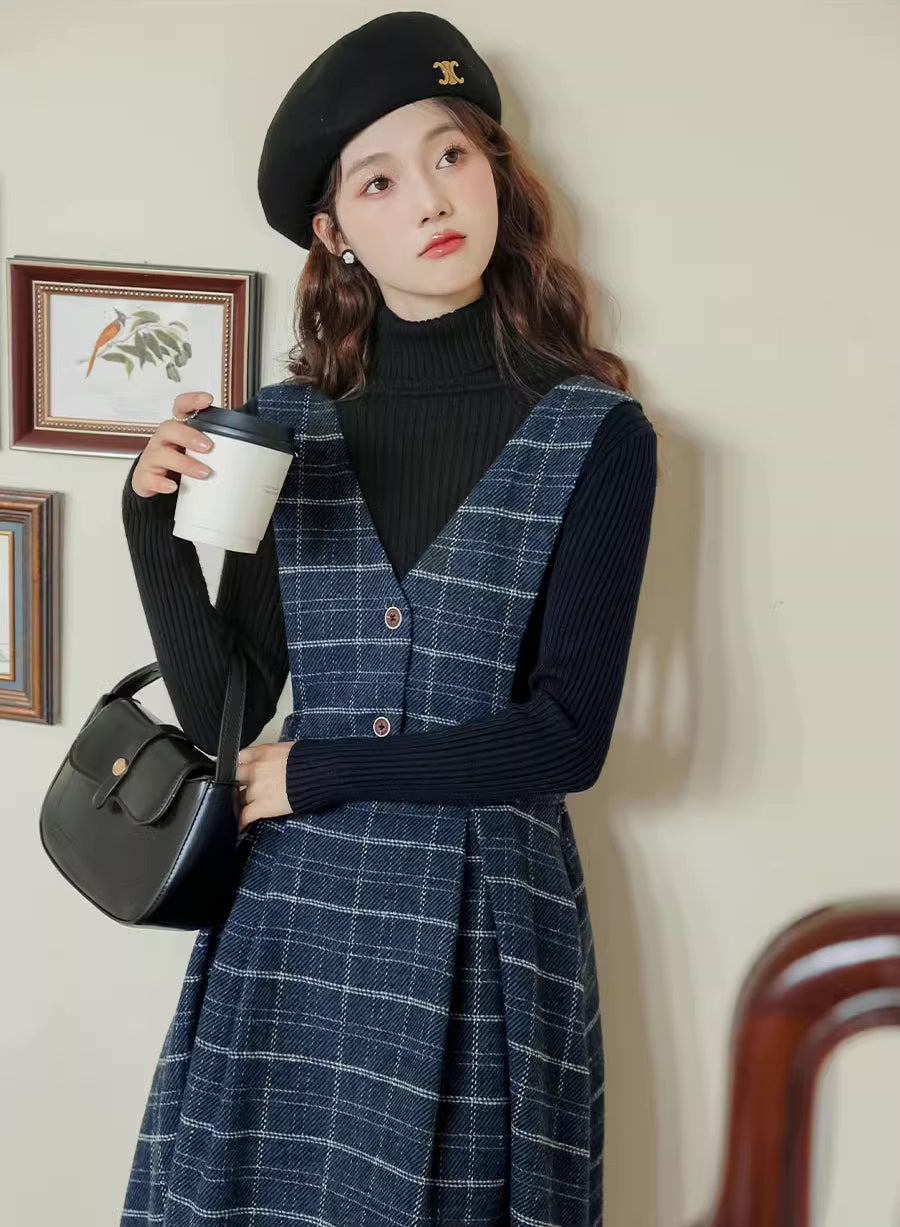 Plaid Vest Pinafore Dress (3 Colors)