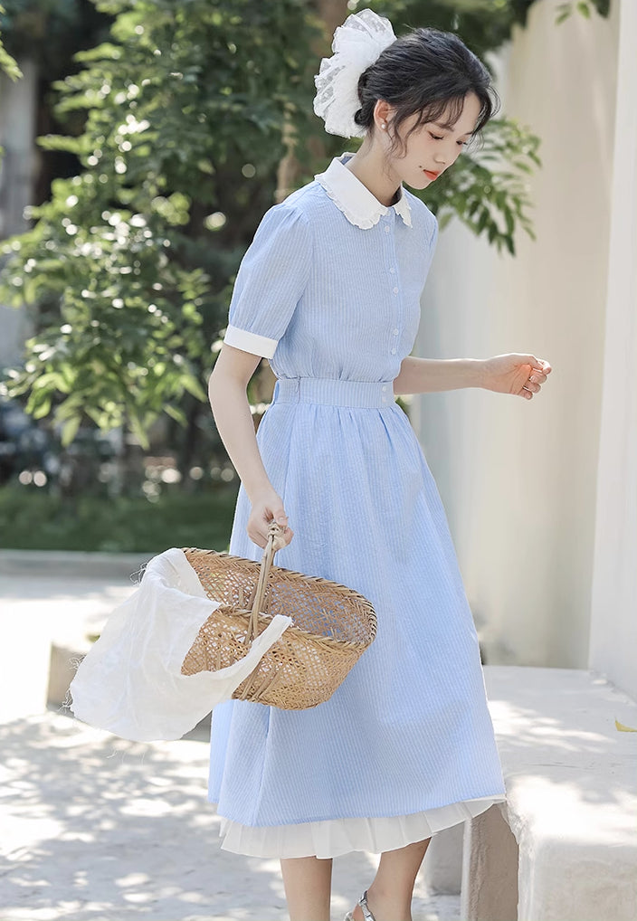 Alice Pinstripe Two-Piece Set (Blue)