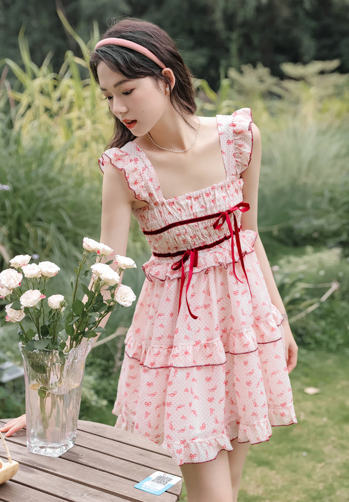 Little Bow Mini Dress (Pink/Red)