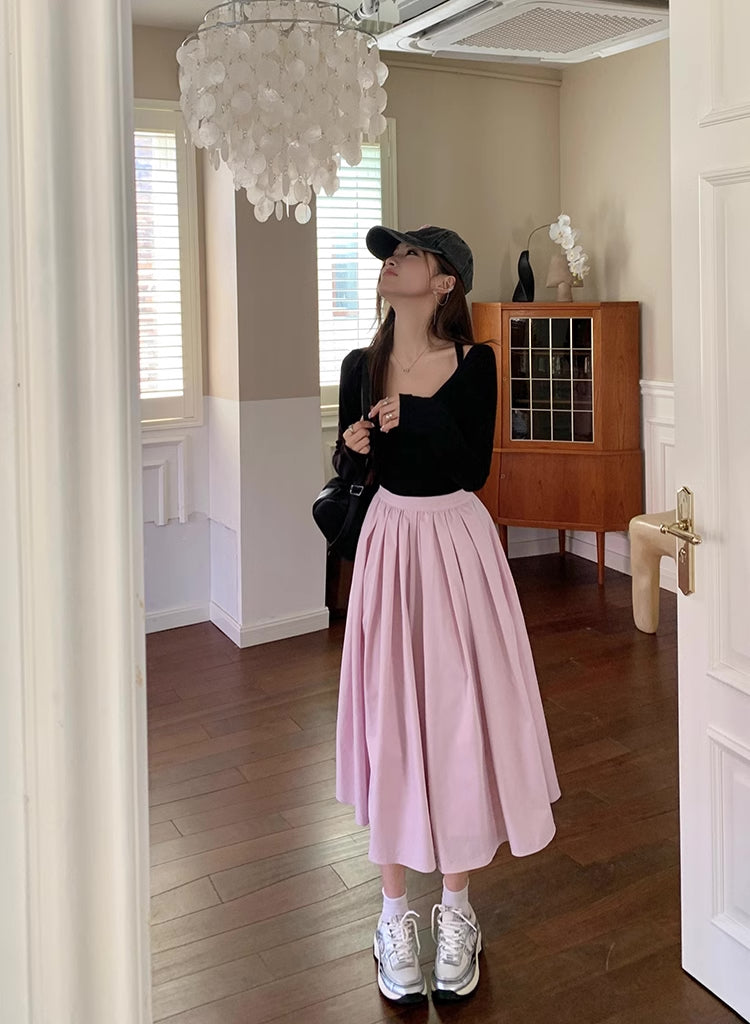 Sakura Pleated Midi Skirt (Pink)