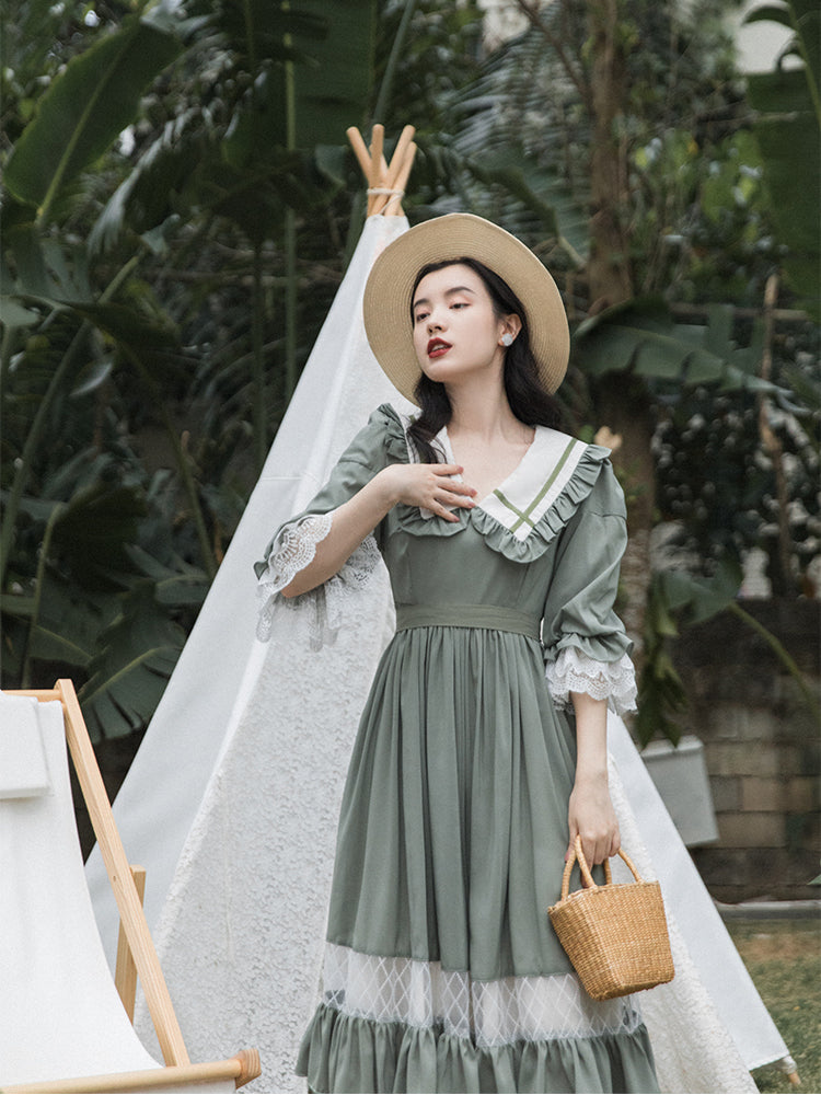 Adventure Peter Pan Collar Dress (Sage)
