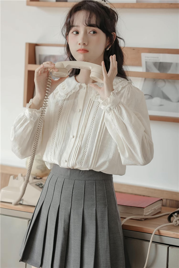 Ruffled Peter Pan Collar Blouse (White)
