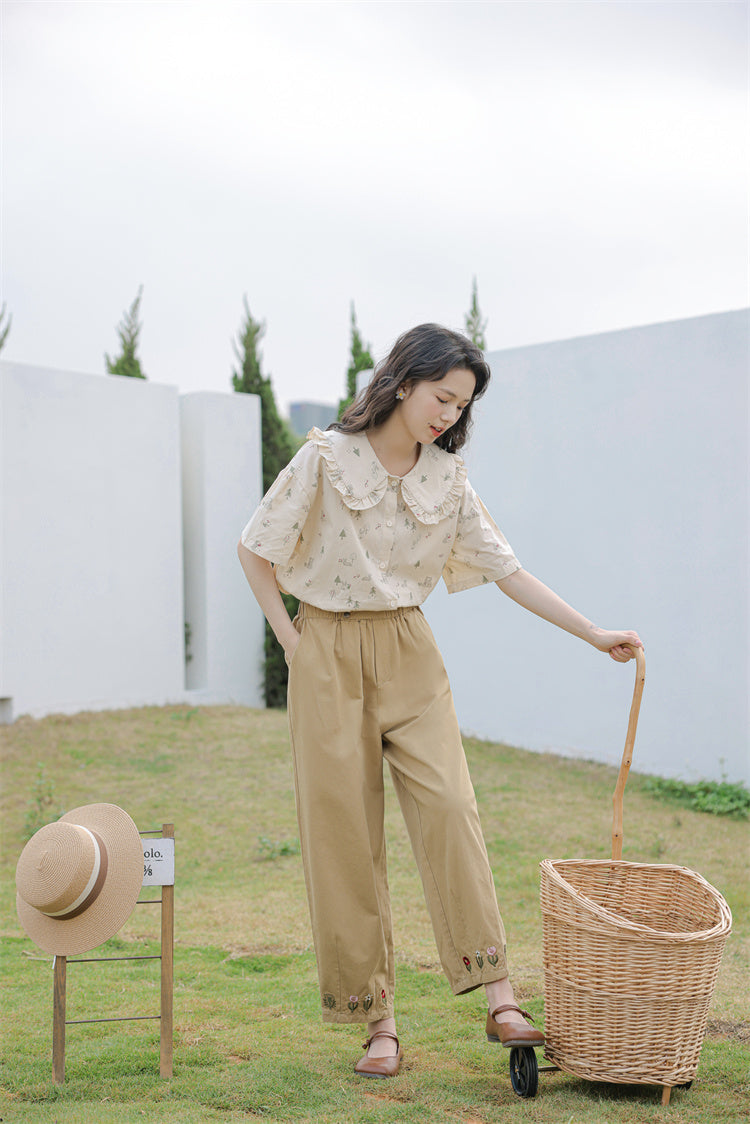 Forest Bunny Button Up Shirt (Beige)