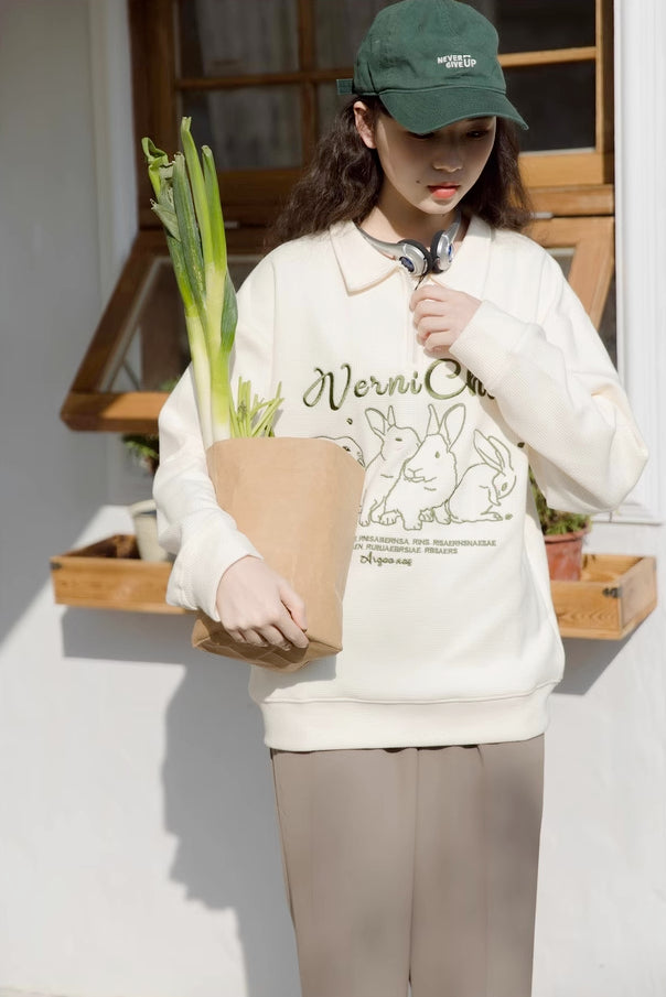 Cute Bunnies Polo Sweatshirt (Cream)