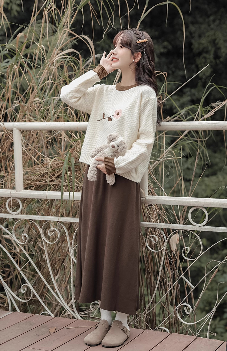 Waffle Knit Flower Sweater (2 Colors)