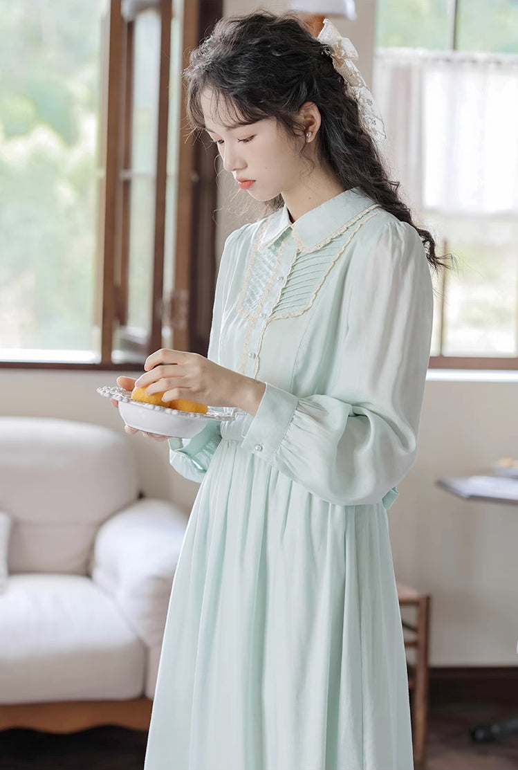 Sunday Tea Long Sleeve Midi Dress (Mint)