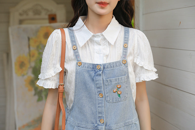 Button Up Poppy Short Overalls (Light Denim)