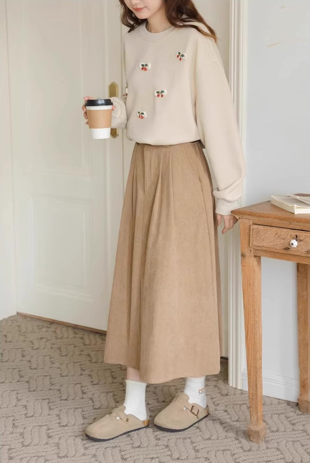 Belted Corduroy Midi Skirt (3 Colors)