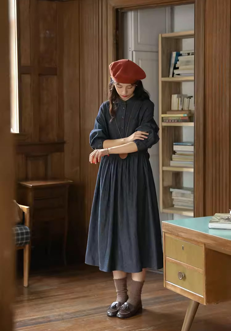 Comfort Denim Midi Dress (Dark Wash)