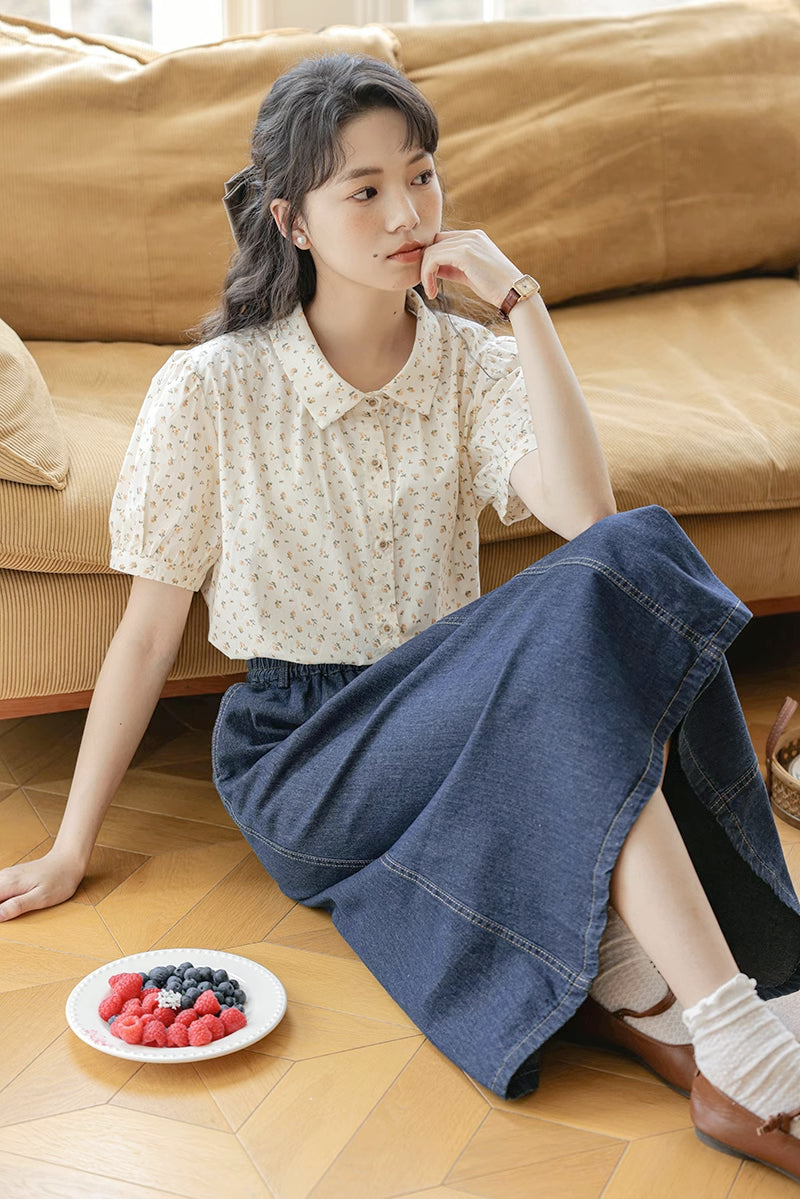 Ditsy Floral Blouse (Beige)