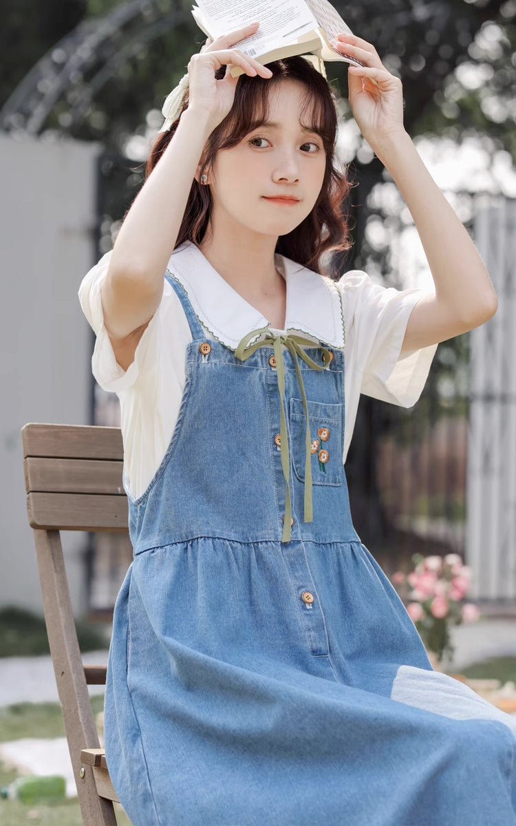 Button Up Poppy Pinafore (Medium Denim)