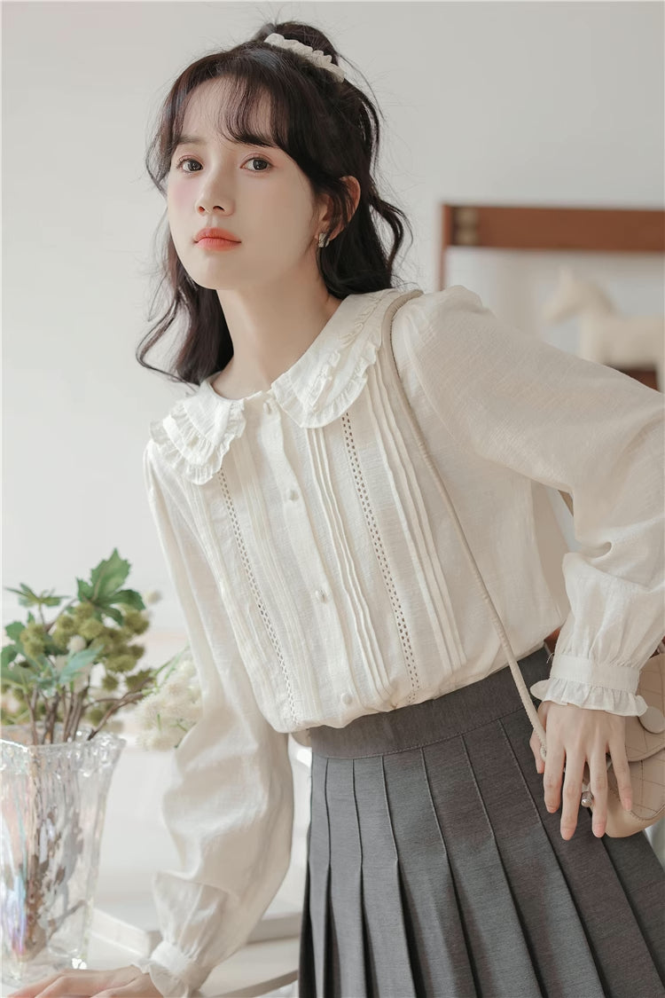 Ruffled Peter Pan Collar Blouse (White)