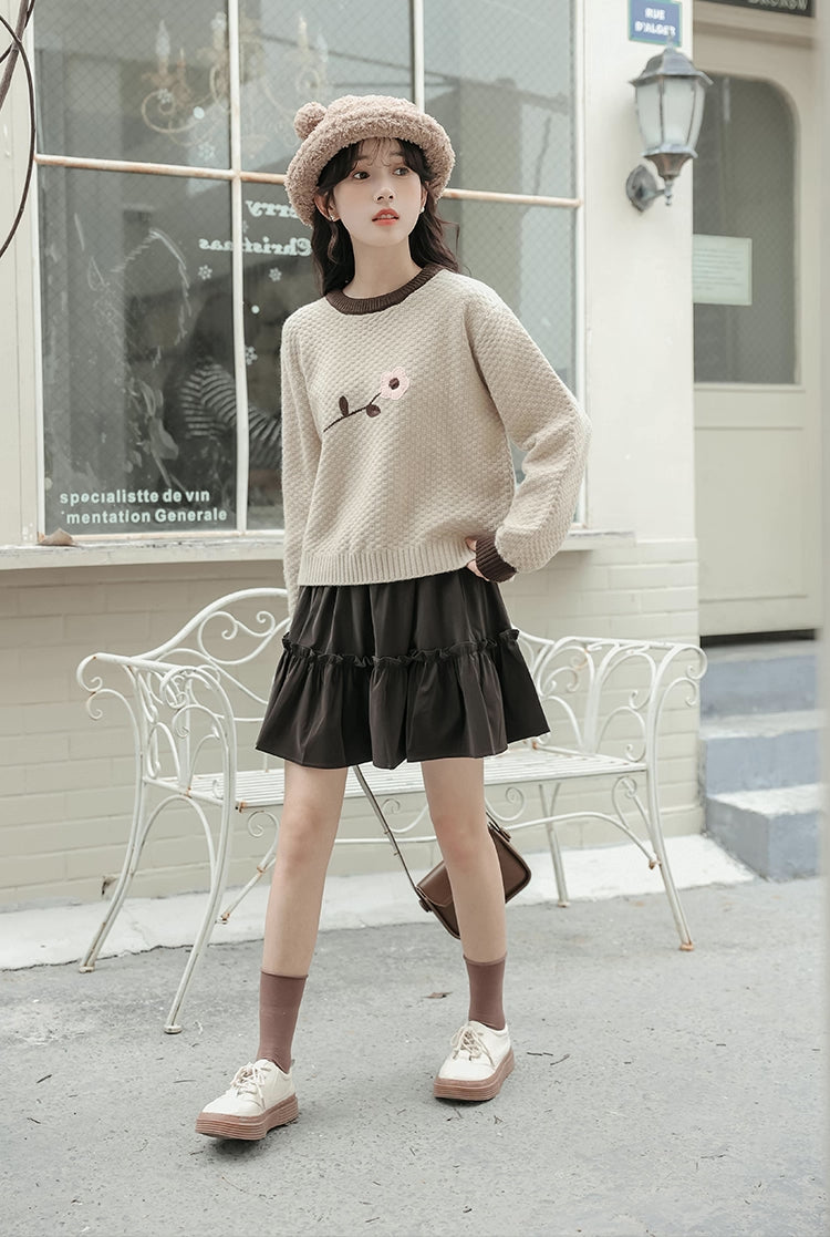 Waffle Knit Flower Sweater (2 Colors)