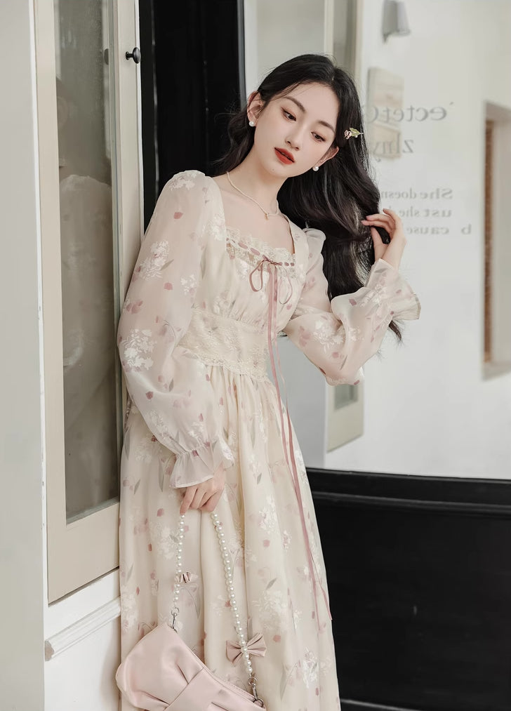 Pinkbells Midi Dress (Cream/Pink)