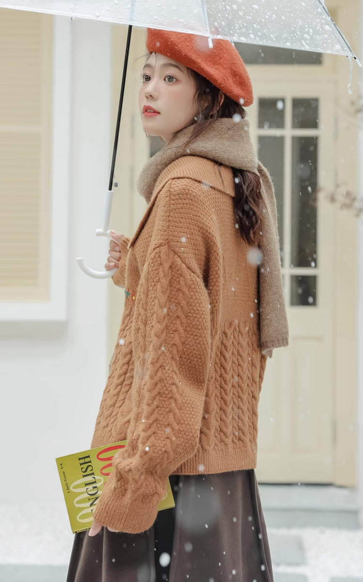 Fall Florals Polo Button Cardigan (Orange)