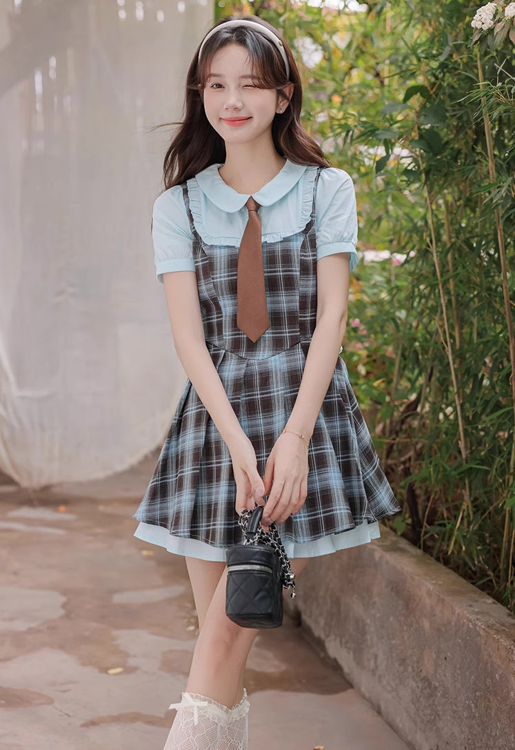 Chocolate Mint Twofer Mini Dress (Blue/Brown)