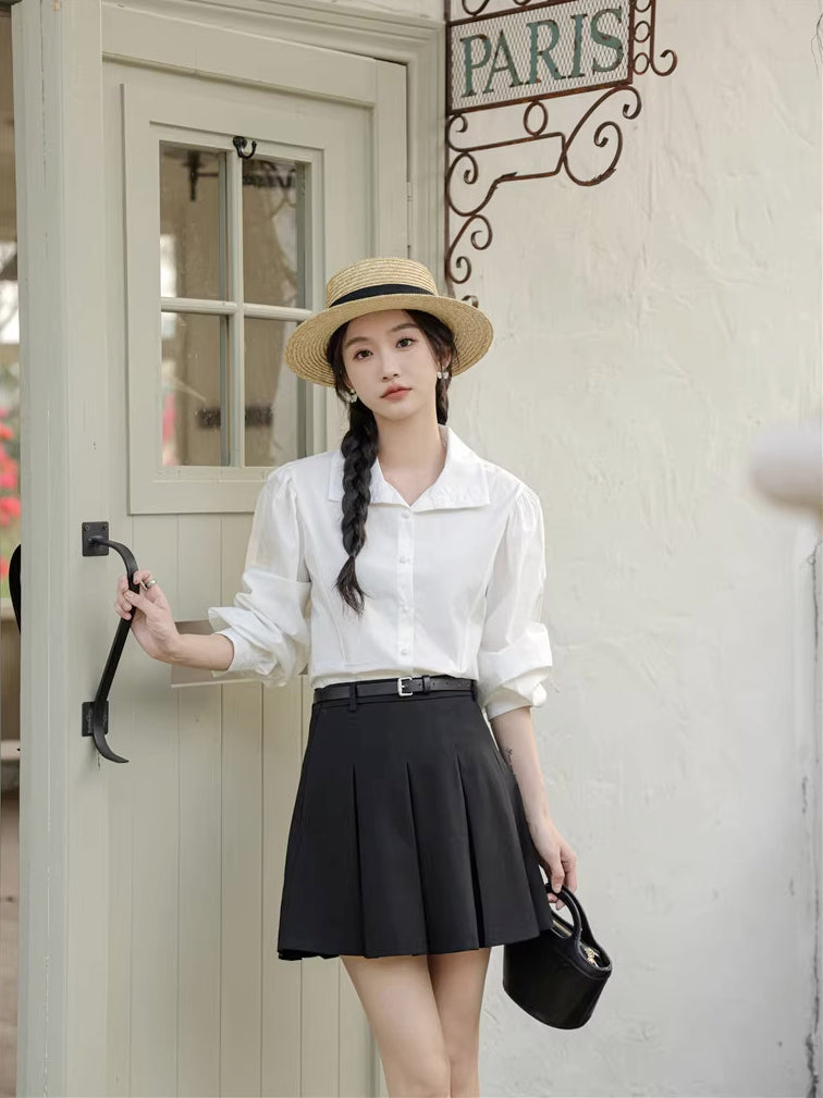 Basic Long Puff Sleeve Blouse (2 Colors)