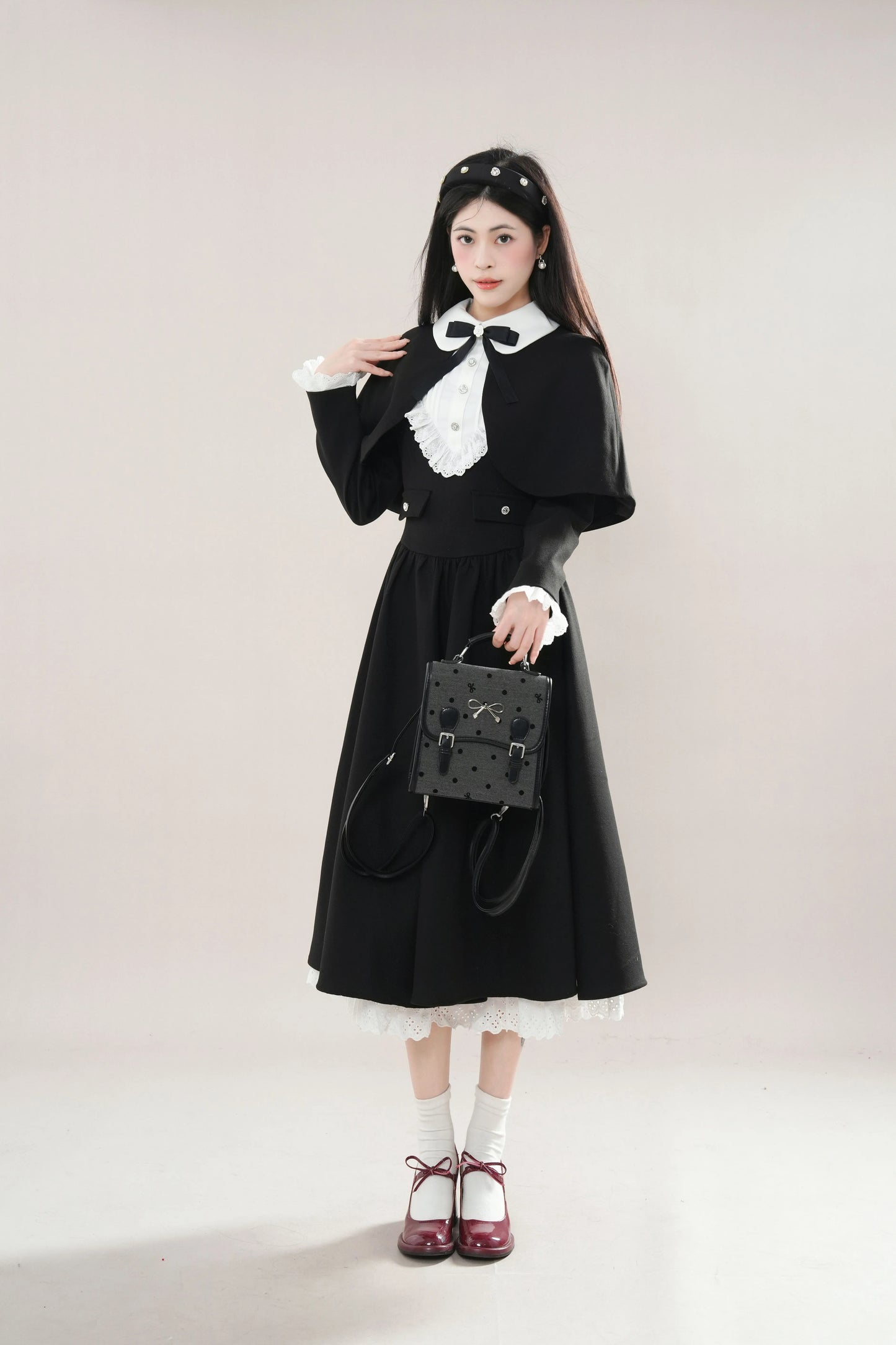 Kuromi Capelet Midi Dress (Black)