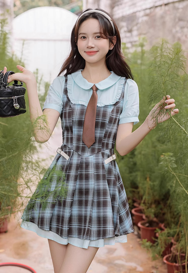 Chocolate Mint Twofer Mini Dress (Blue/Brown)
