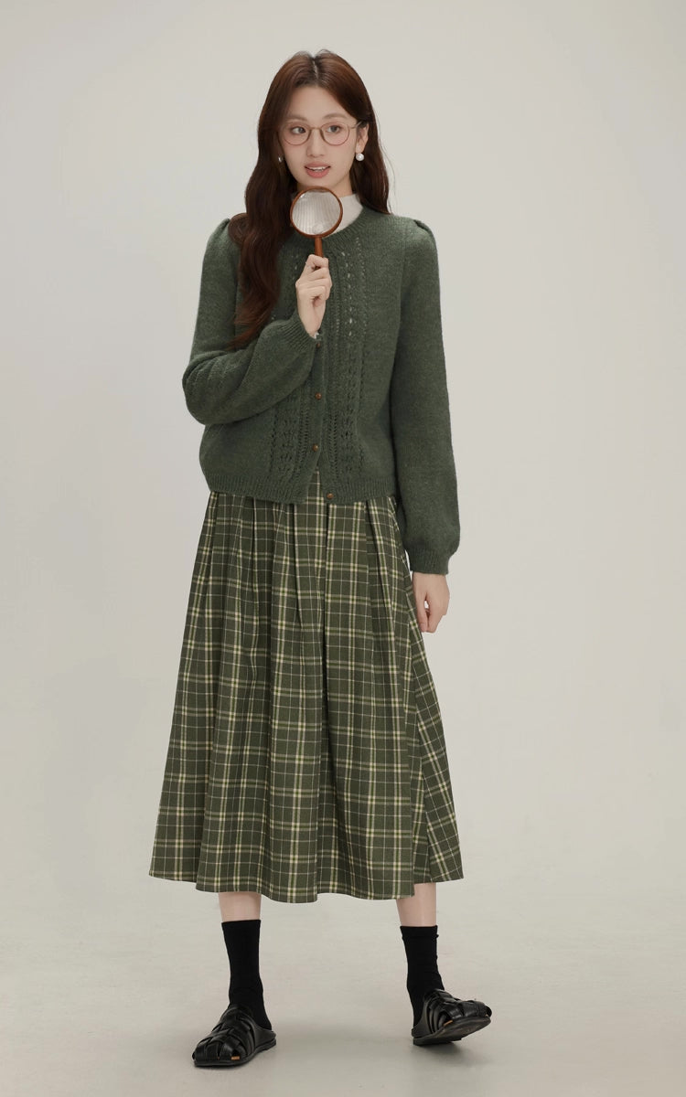 Evergreen Plaid Midi Skirt (Green)