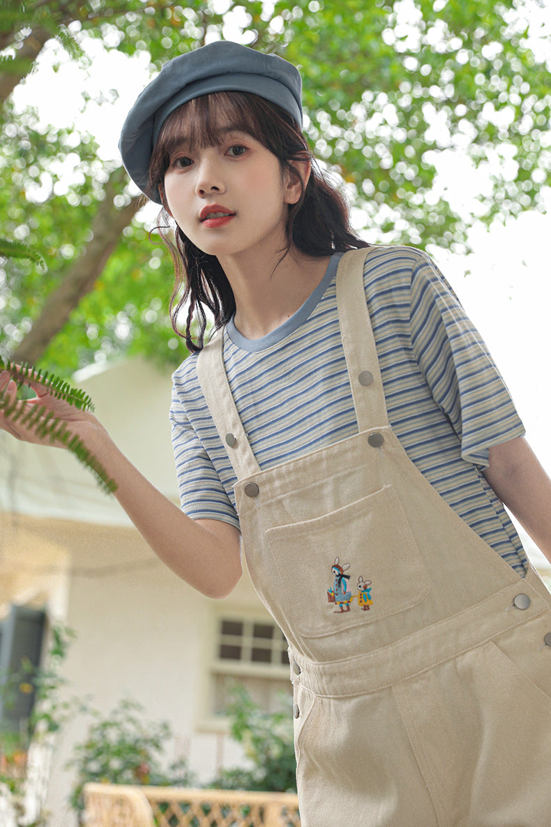 Rabbit Walks Short Overalls (White)