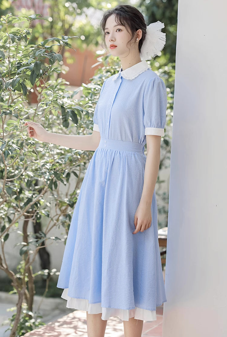 Alice Pinstripe Two-Piece Set (Blue)