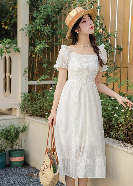 Broderie Lace Midi Dress (Cream)